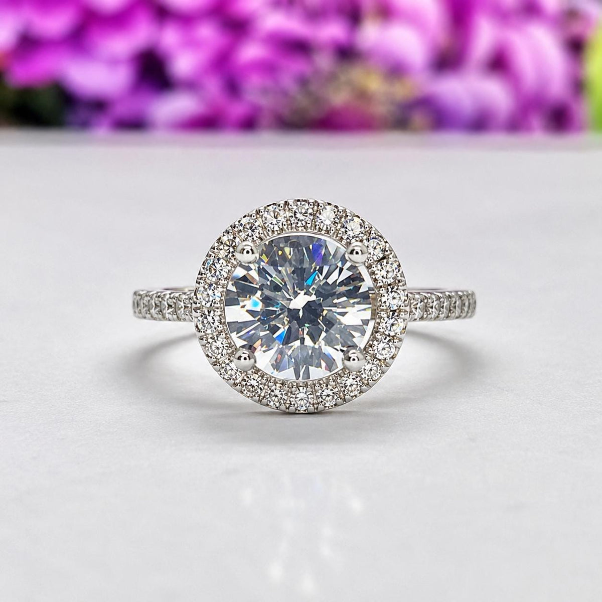 1.5 Carat Moissanite Halo Ring: 925 Sterling Silver Engagement Ring