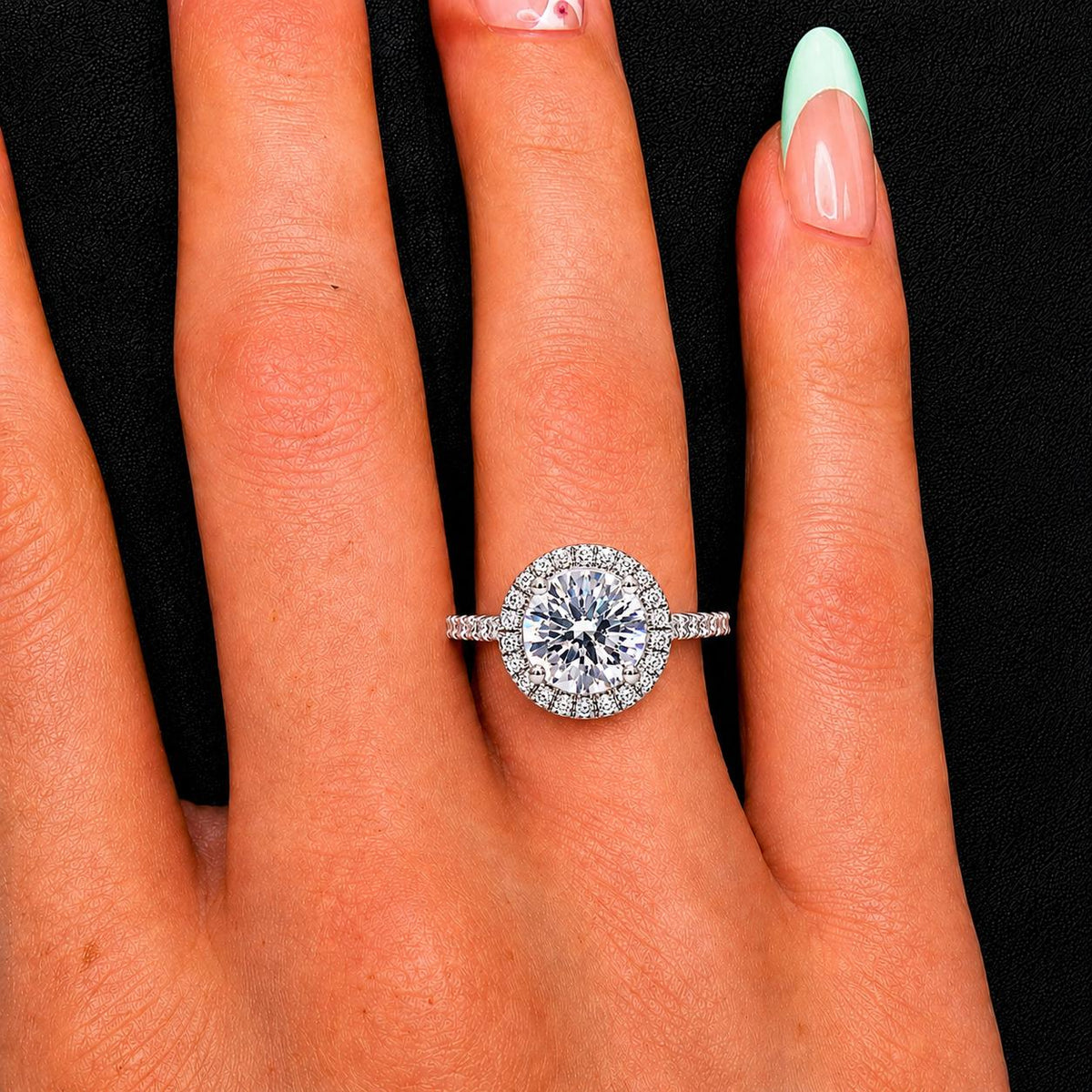 1.5 Carat Moissanite Halo Ring: 925 Sterling Silver Engagement Ring