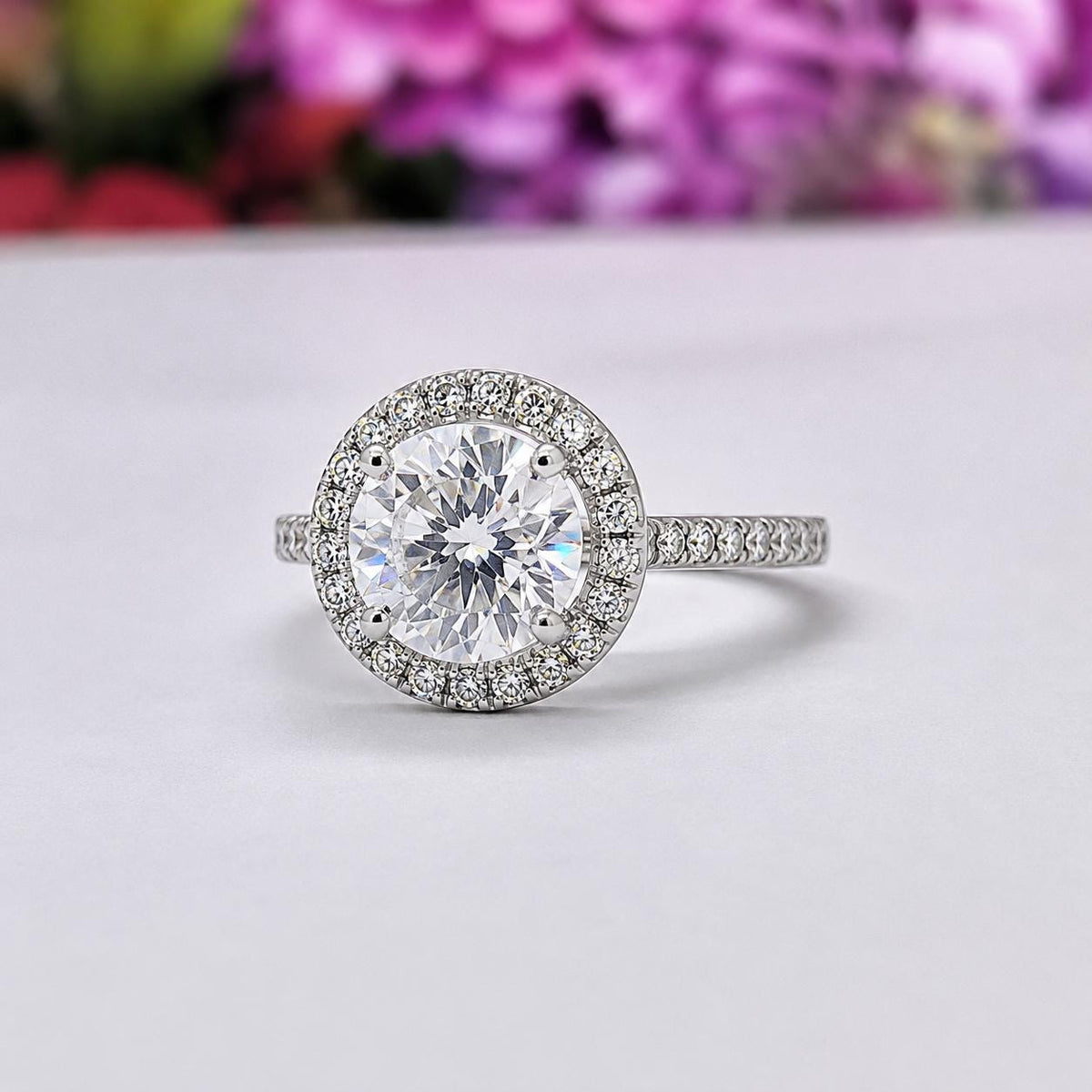 1.5 Carat Moissanite Halo Ring: 925 Sterling Silver Engagement Ring