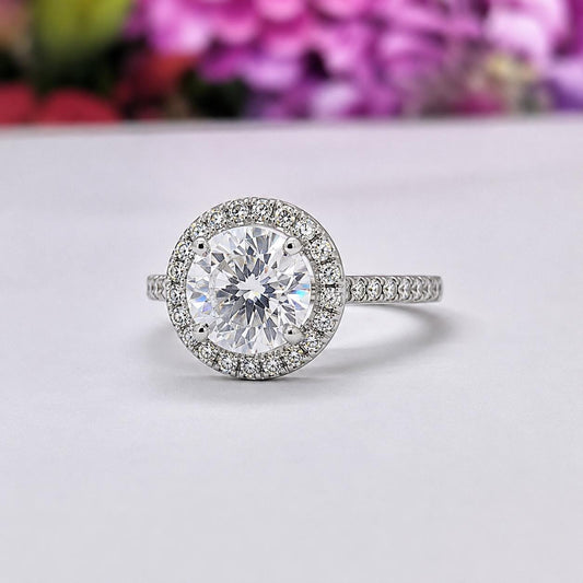 1.5 Carat Moissanite Halo Ring: 925 Sterling Silver Engagement Ring