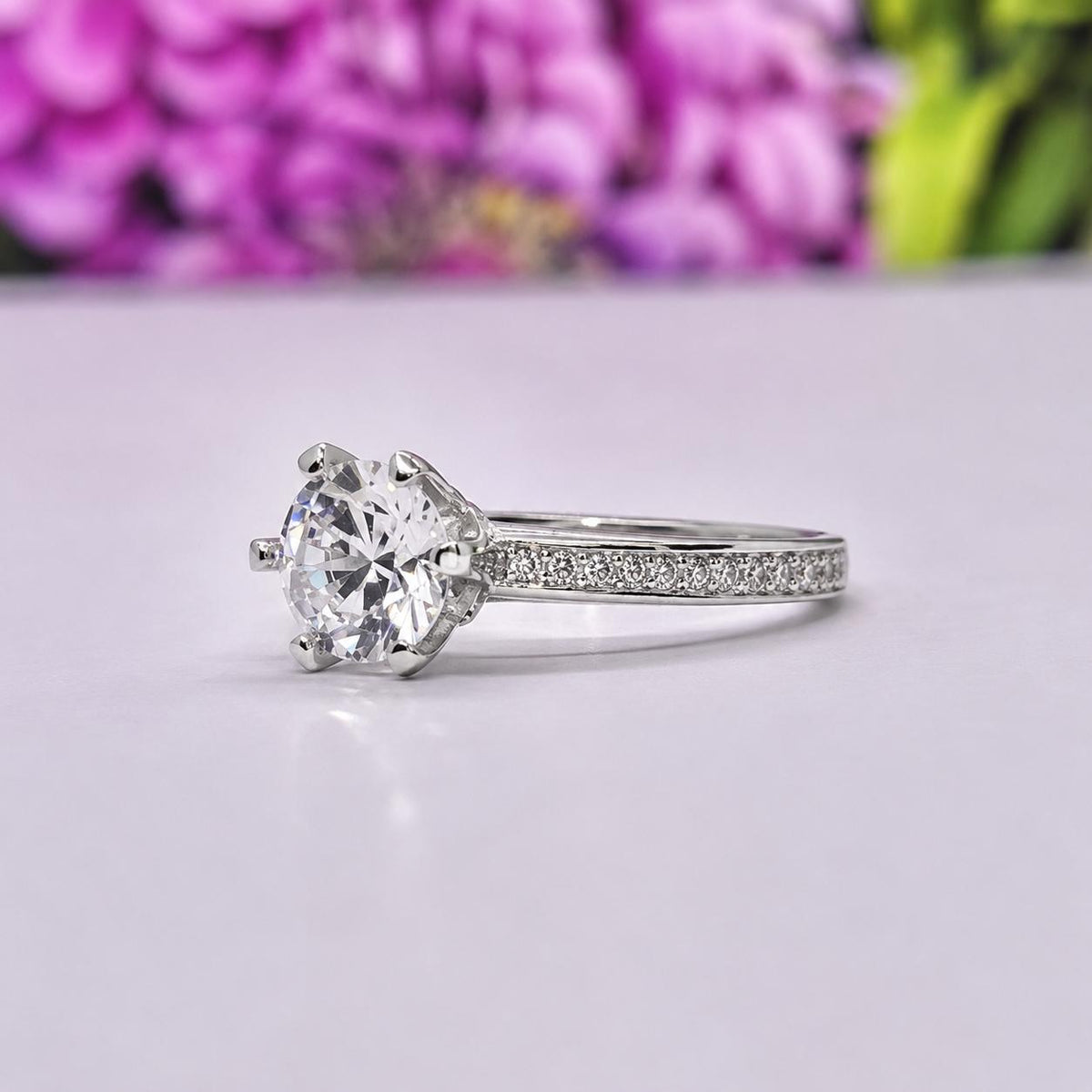 1.25 Ct Round Moissanite Ring: Sterling Silver Anniversary Promise Ring