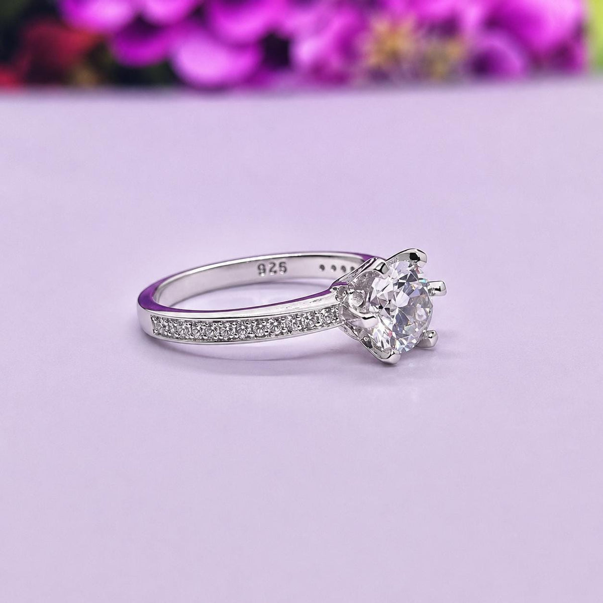 1.25 Ct Round Moissanite Ring: Sterling Silver Anniversary Promise Ring