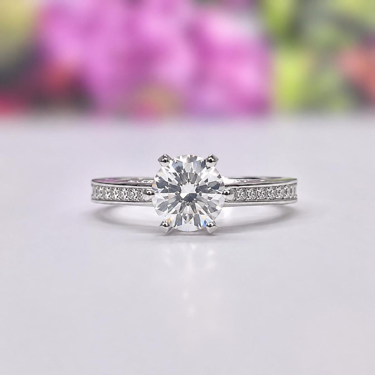 1.25 Ct Round Moissanite Ring: Sterling Silver Anniversary Promise Ring