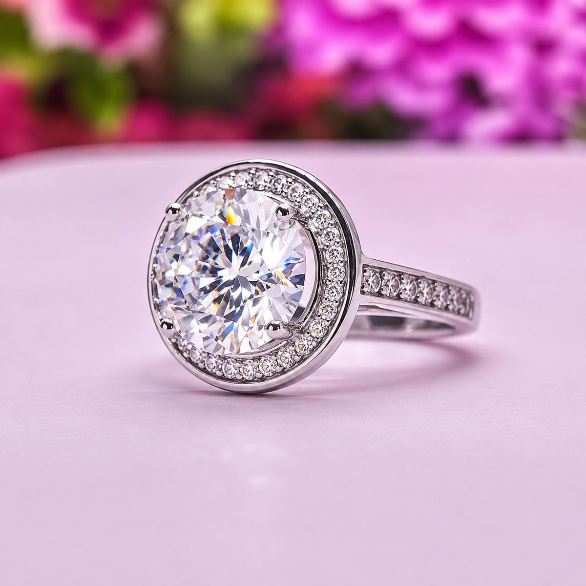Round Cut Halo 3.5 CT  Moissanite Diamond Promise Engagement Ring 925 Sterling Silver
