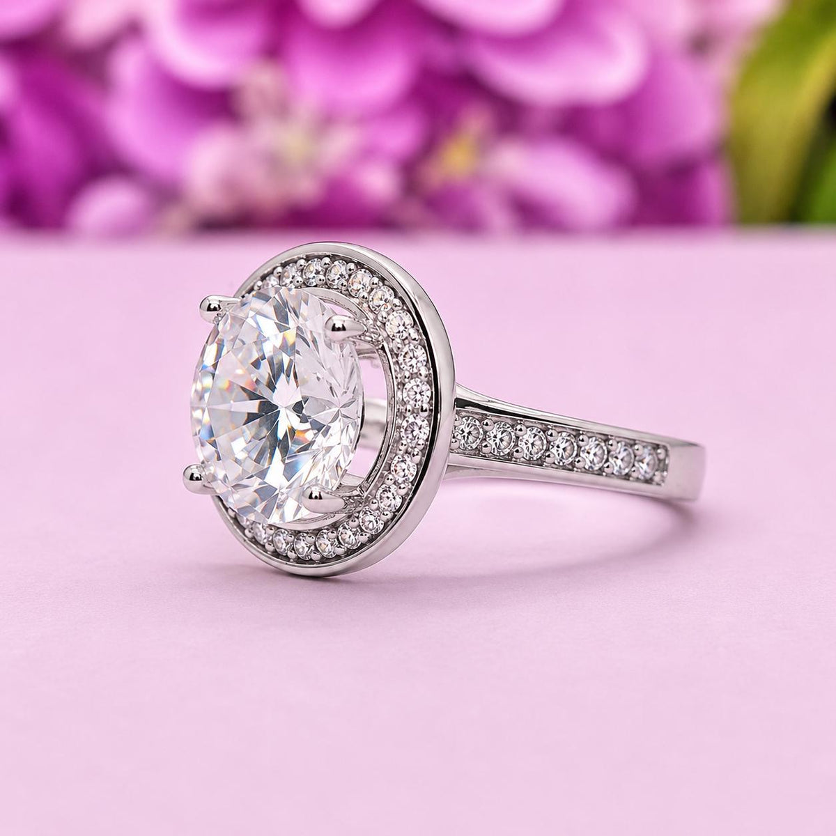 Round Cut Halo 3.5 CT  Moissanite Diamond Promise Engagement Ring 925 Sterling Silver
