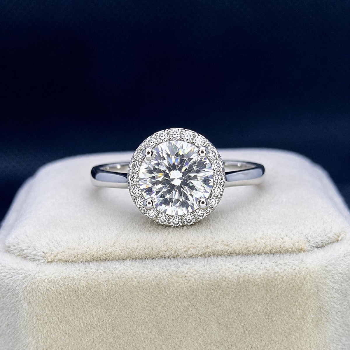 Halo Moissanite 1CT Engagement Ring: 925 Sterling Silver