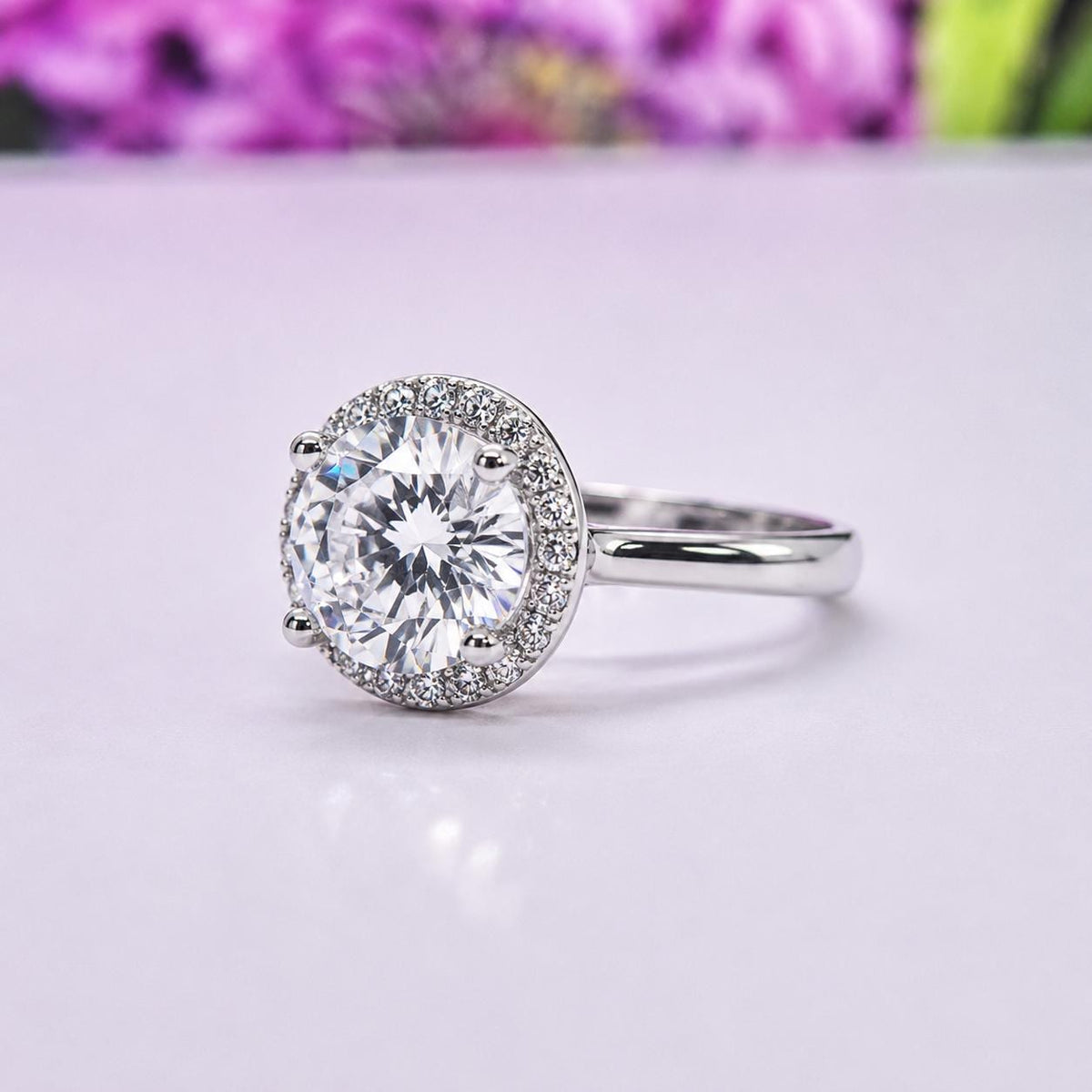 Halo Moissanite 1CT Engagement Ring: 925 Sterling Silver