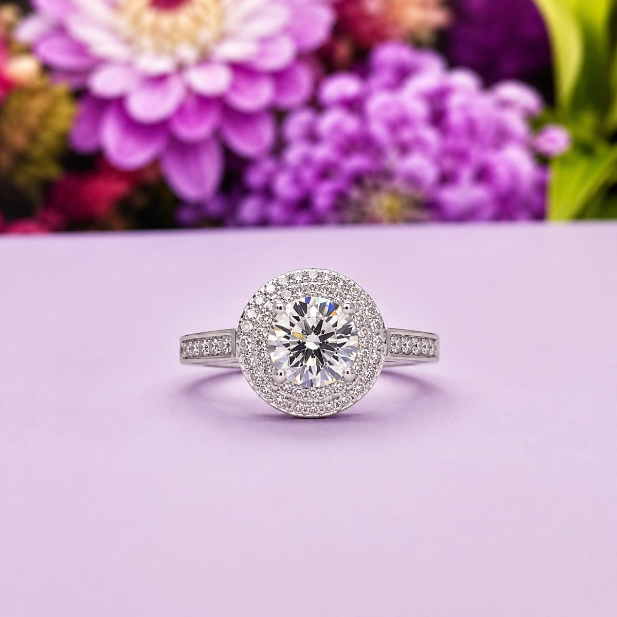 Round Cut 1 Ct Moissanite Diamond Engagement Ring 925 Sterling Silver