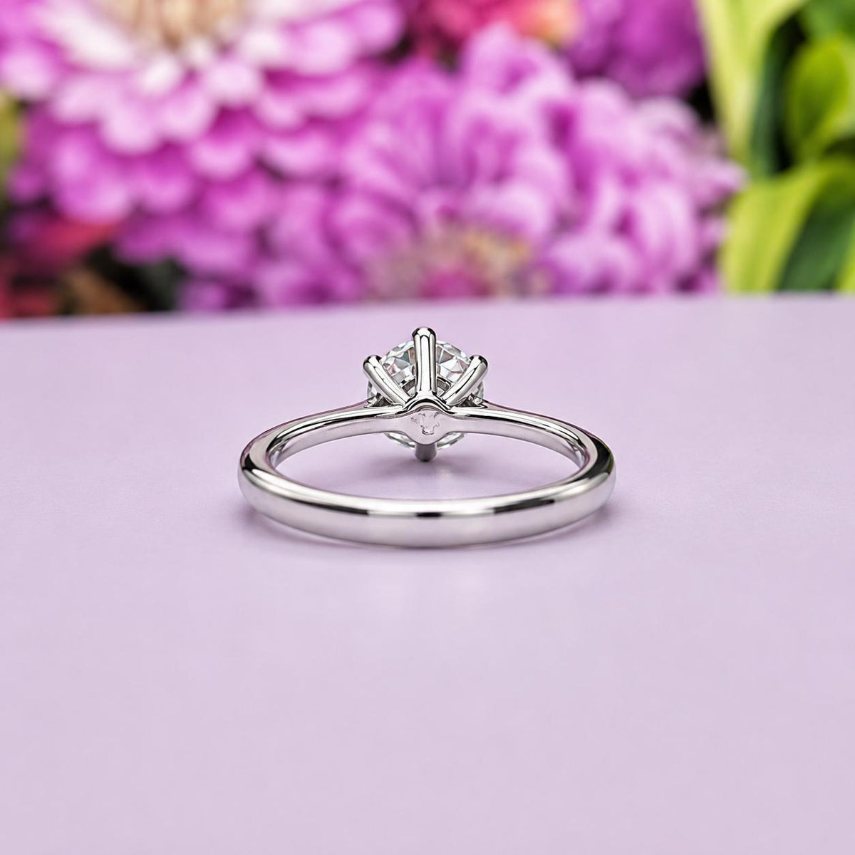 Round Cut 1 Ct Moissanite Engagement Ring: 925 Sterling Silver