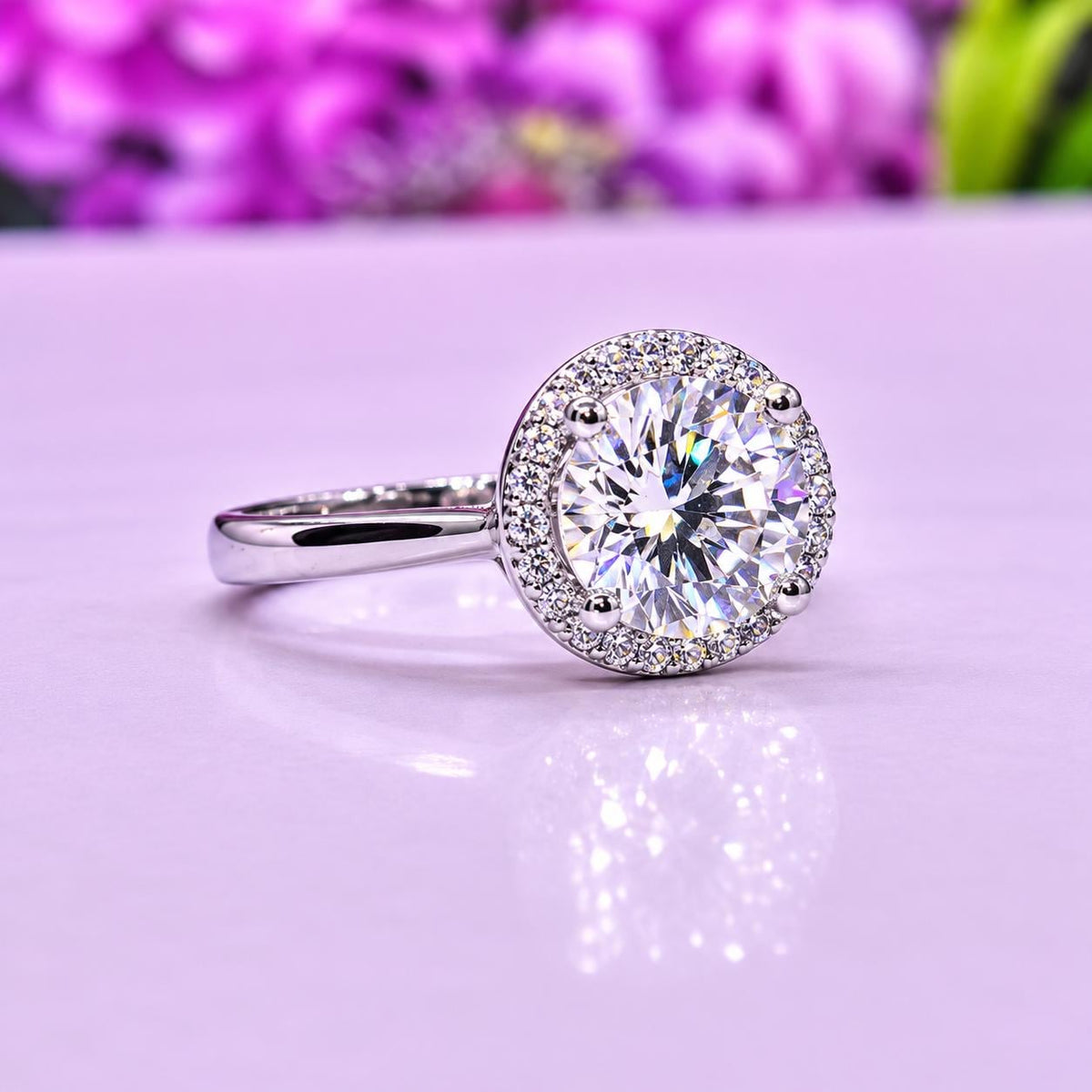 Halo Moissanite 1CT Engagement Ring: 925 Sterling Silver