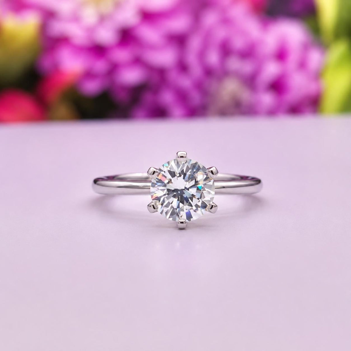 Round Cut 1 Ct Moissanite Engagement Ring: 925 Sterling Silver