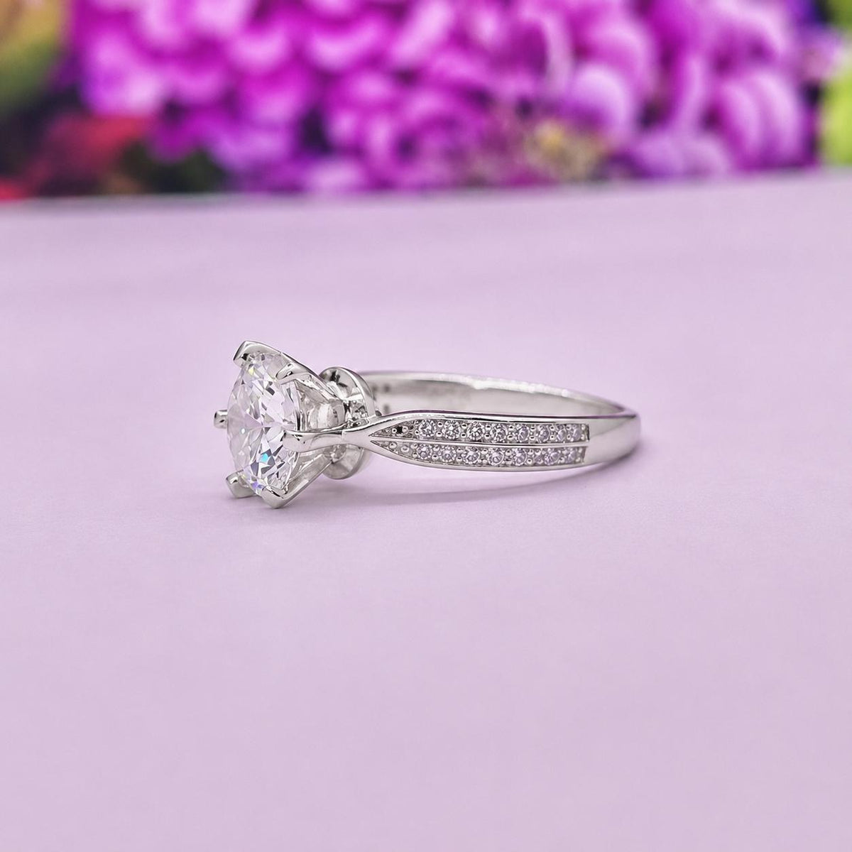 Round Cut 1 CT Moissanite Silver Engagement Ring