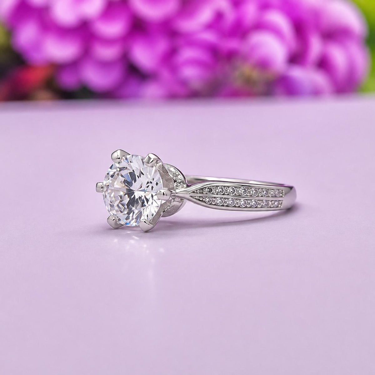 Round Cut 1 CT Moissanite Silver Engagement Ring