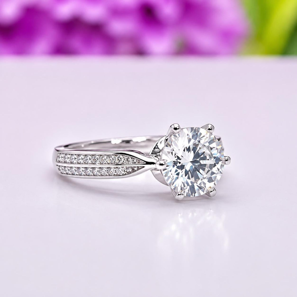 Round Cut 1 CT Moissanite Silver Engagement Ring