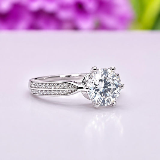 Round Cut 1 CT Moissanite Silver Engagement Ring