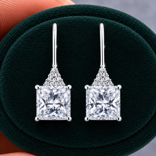 Square Cut Moissanite Dangle Drop Earrings 2 Ct: 925 Sterling Silver