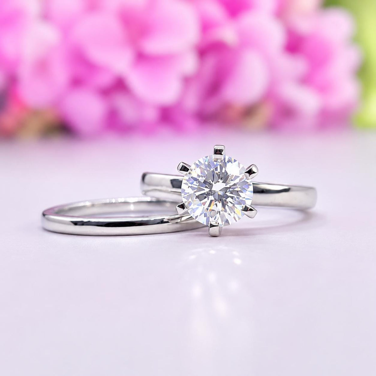 Moissanite Diamond Bridal Ring Set: 1.25 CT Round Cut Sterling Silver
