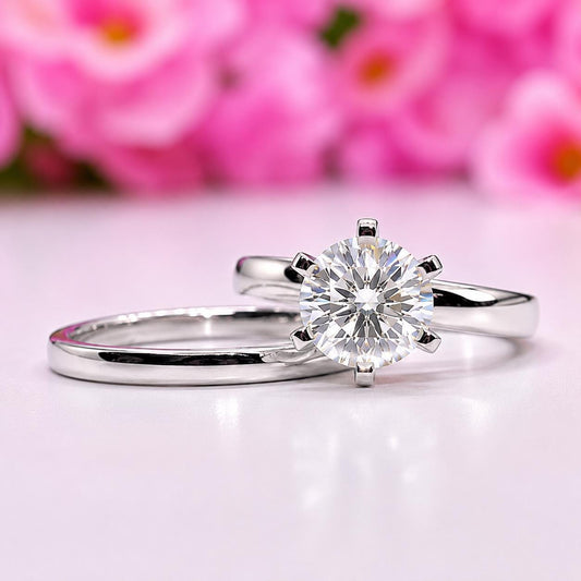Moissanite Diamond Bridal Ring Set: 1.25 CT Round Cut Sterling Silver