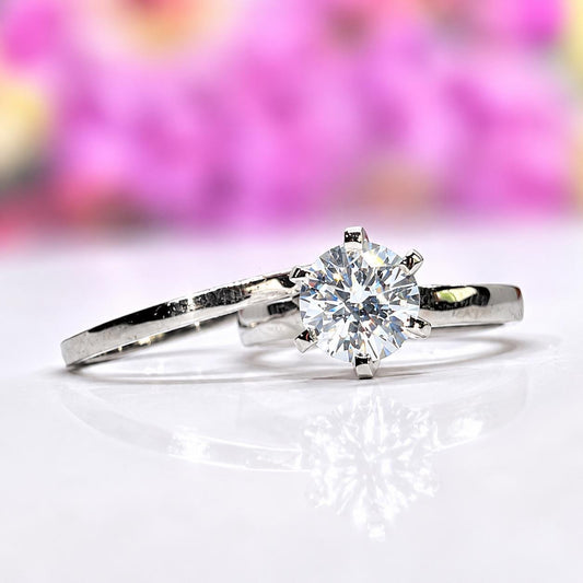 Moissanite Diamond Bridal Ring Set: 1.5 Carat Round Sterling Silver Rings