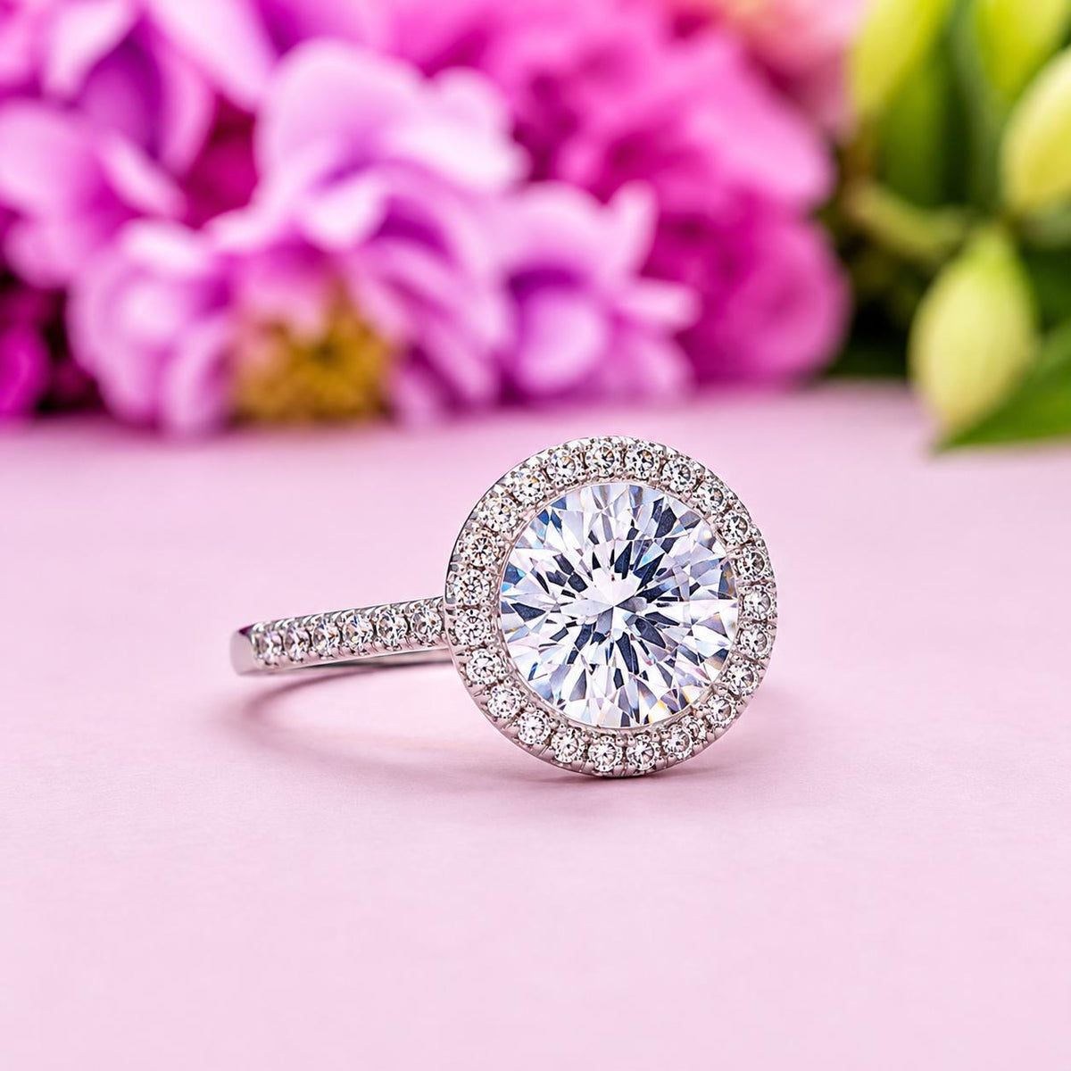 Halo Round Cut 1.5 CT  Moissanite Diamond Engagement Ring Silver Rings