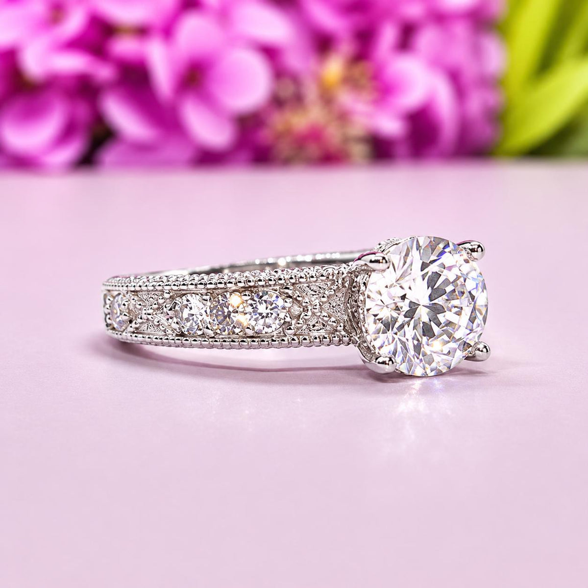 Vintage Style Art Deco 1.25 CT Moissanite Diamond Ring 925 Sterling Silver