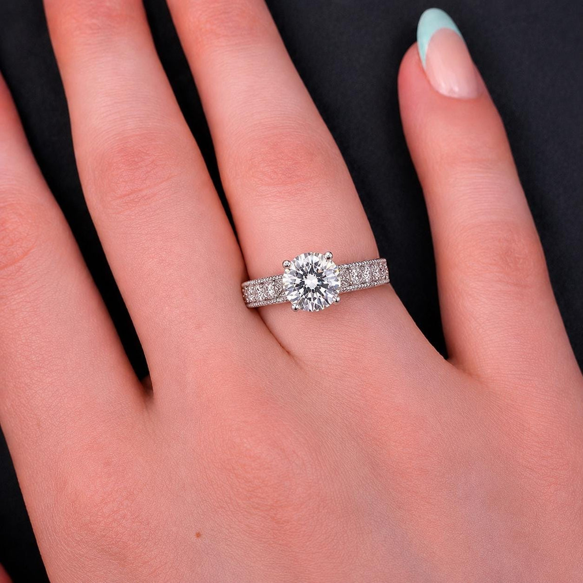 Vintage Style Art Deco 1.25 CT Moissanite Diamond Ring 925 Sterling Silver