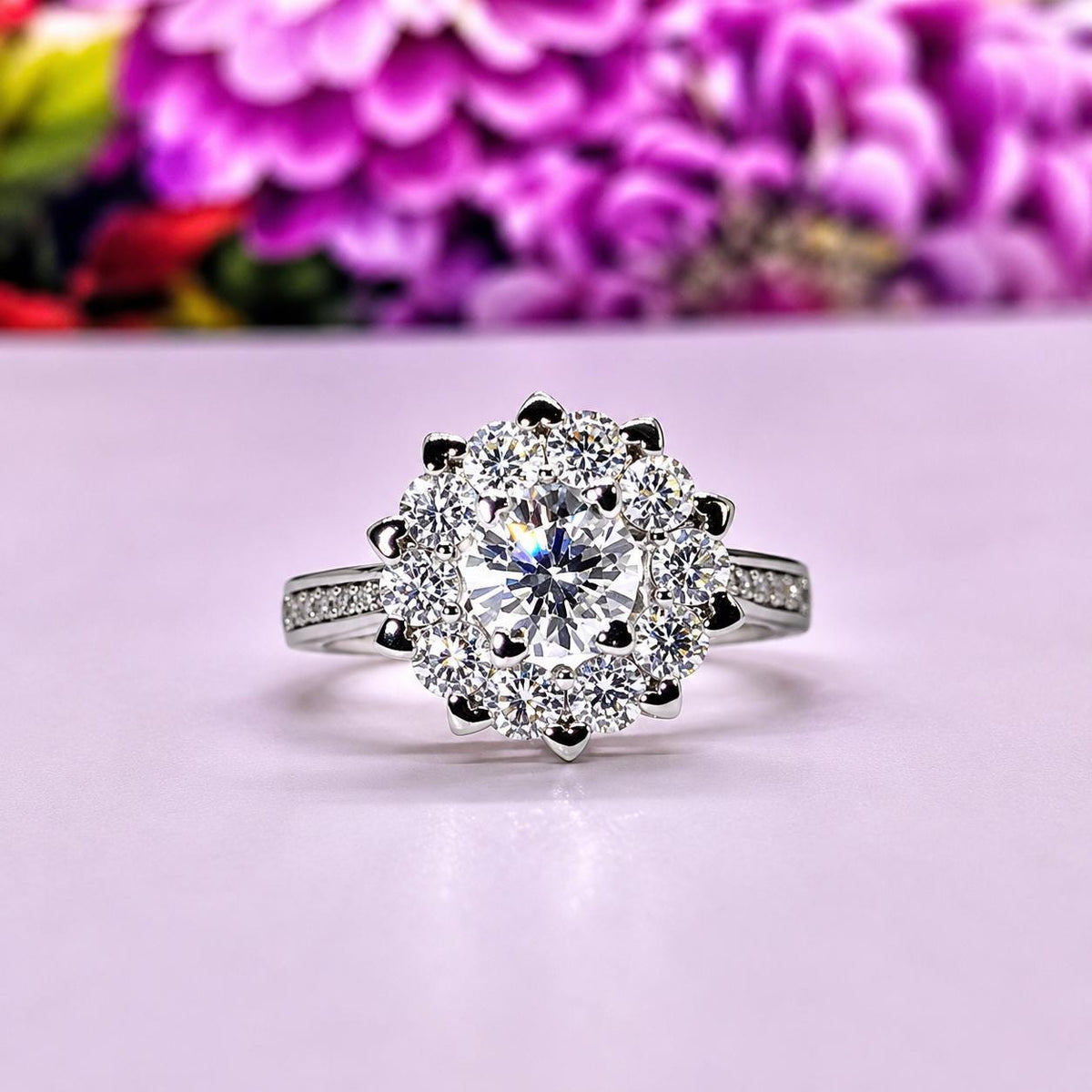 Snowflake 1 CT Moissanite Promise Ring: 925 Sterling Silver