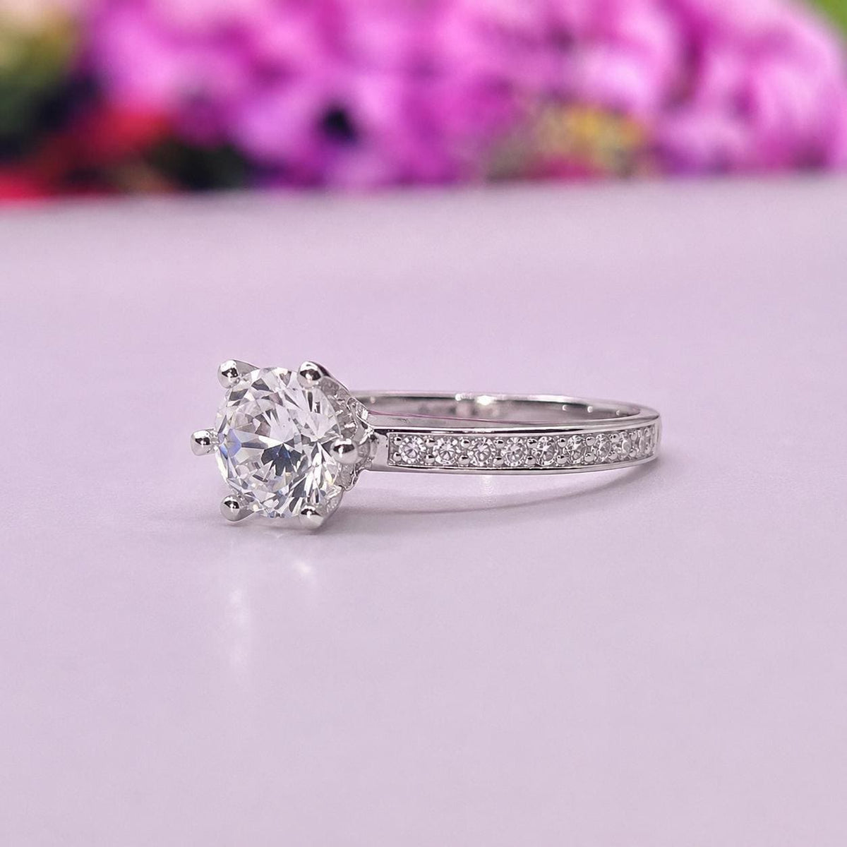 1.25 Ct Round Moissanite Ring: Sterling Silver Anniversary Promise Ring