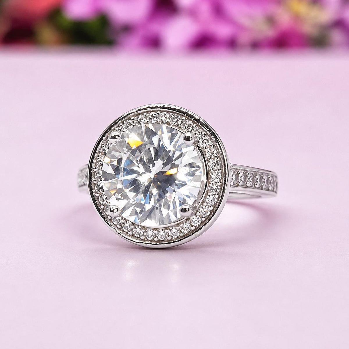 Round Cut Halo 3.5 CT  Moissanite Diamond Promise Engagement Ring 925 Sterling Silver