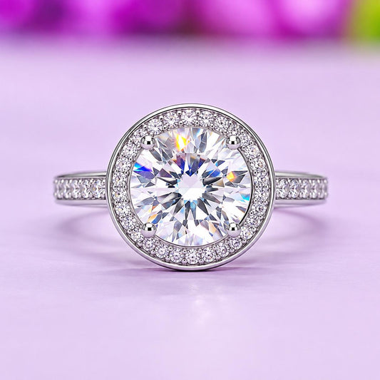 Round Cut Halo 3.5 CT  Moissanite Diamond Promise Engagement Ring 925 Sterling Silver