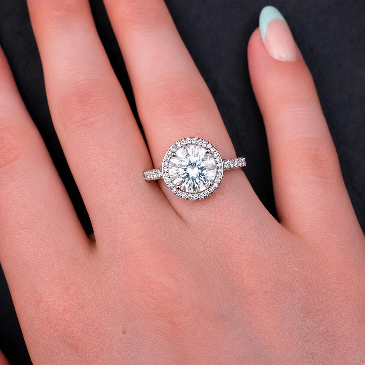 Round Cut Halo 3.5 CT  Moissanite Diamond Promise Engagement Ring 925 Sterling Silver