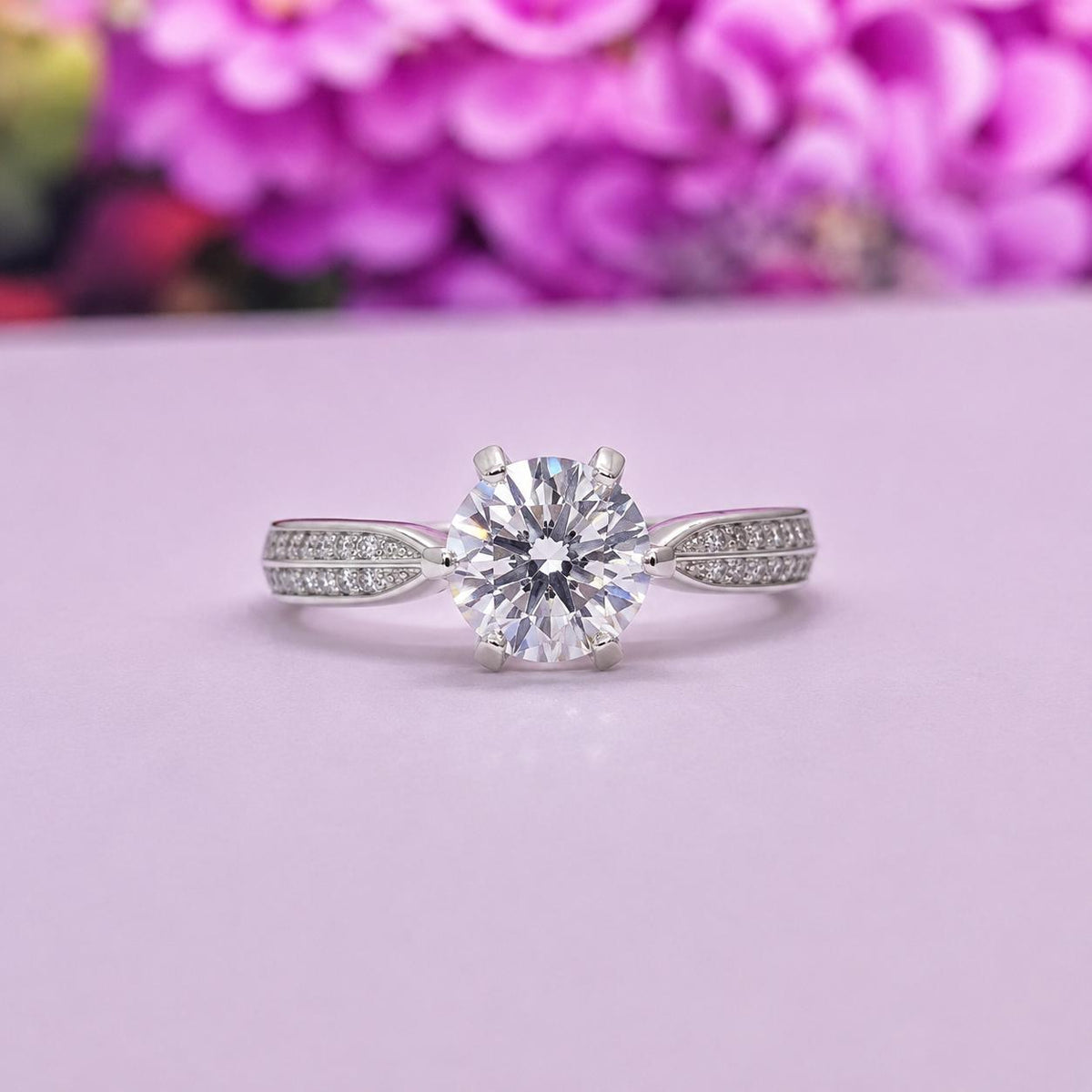 Round Cut 1 CT Moissanite Silver Engagement Ring