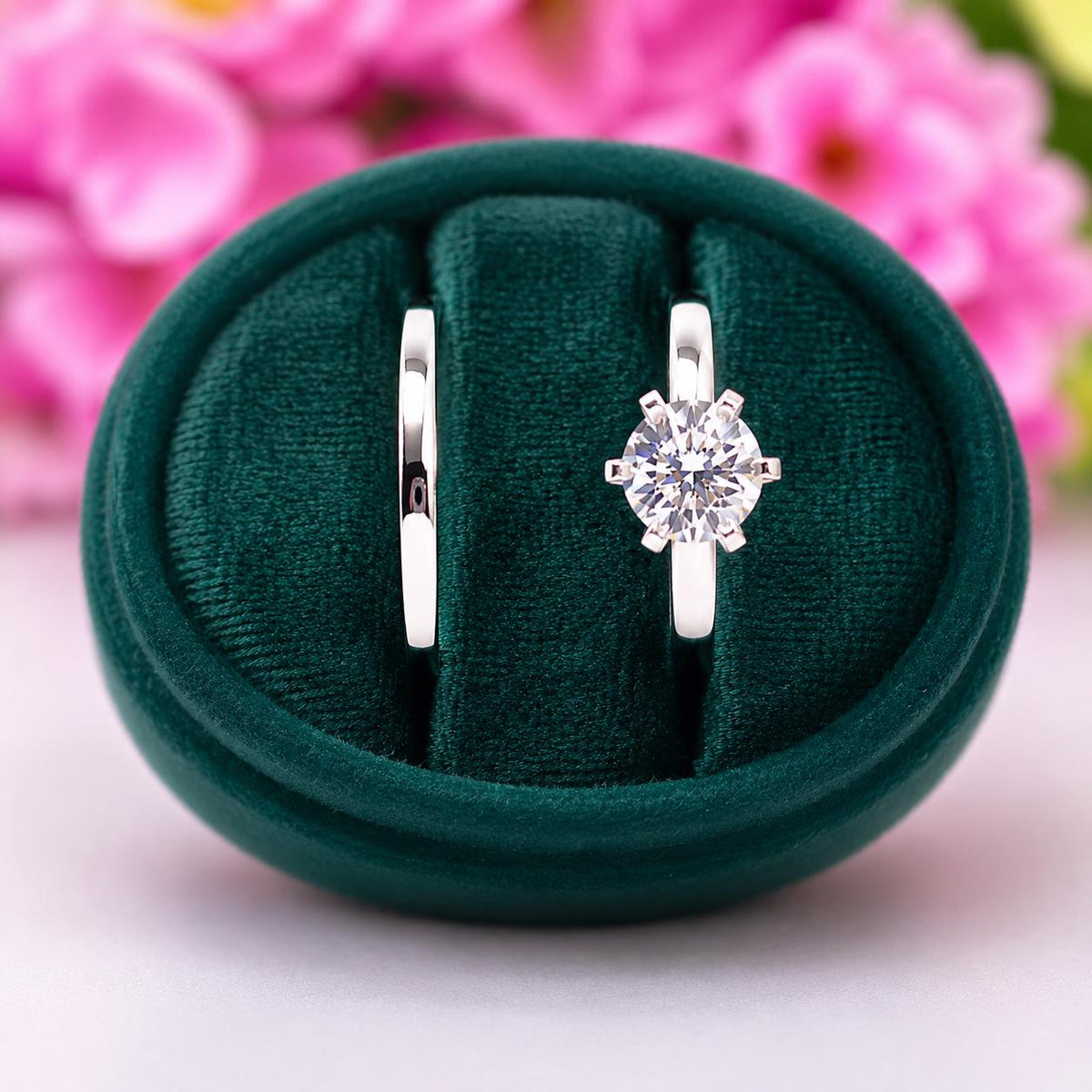 Moissanite Diamond Bridal Ring Set: 1.25 CT Round Cut Sterling Silver