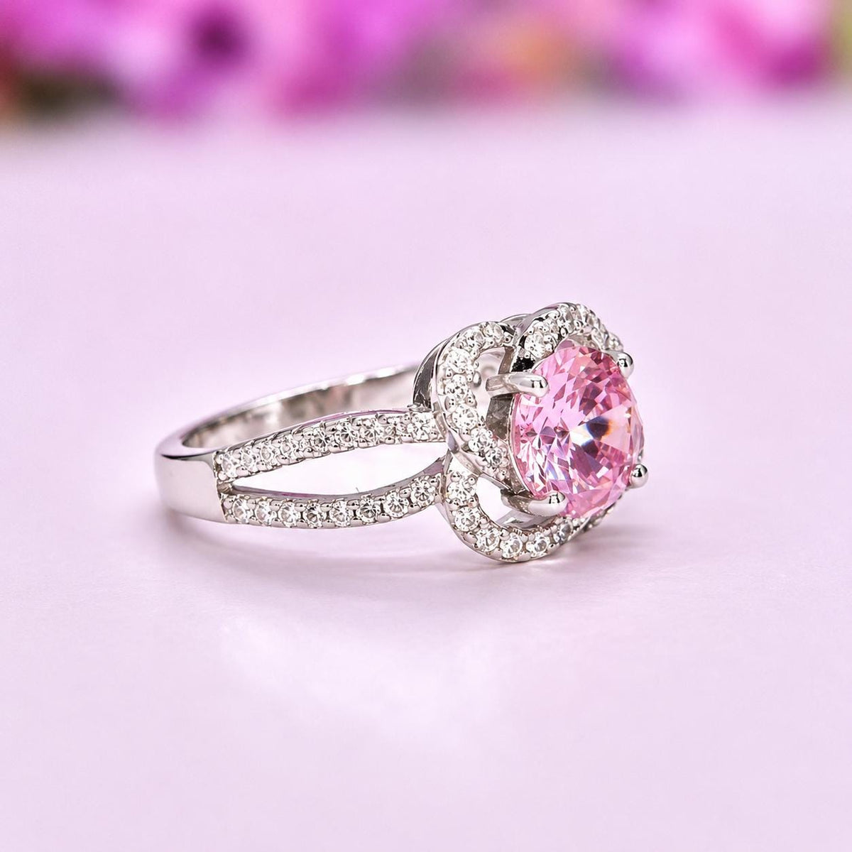 Pink Sapphire Engagement Ring: 925 Sterling Silver, 1 Carat, Wedding Promise Ring