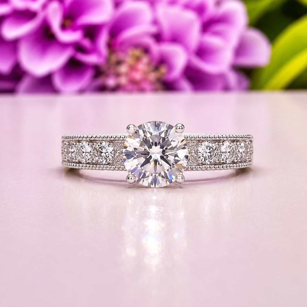 Vintage Style Art Deco 1.25 CT Moissanite Diamond Ring 925 Sterling Silver