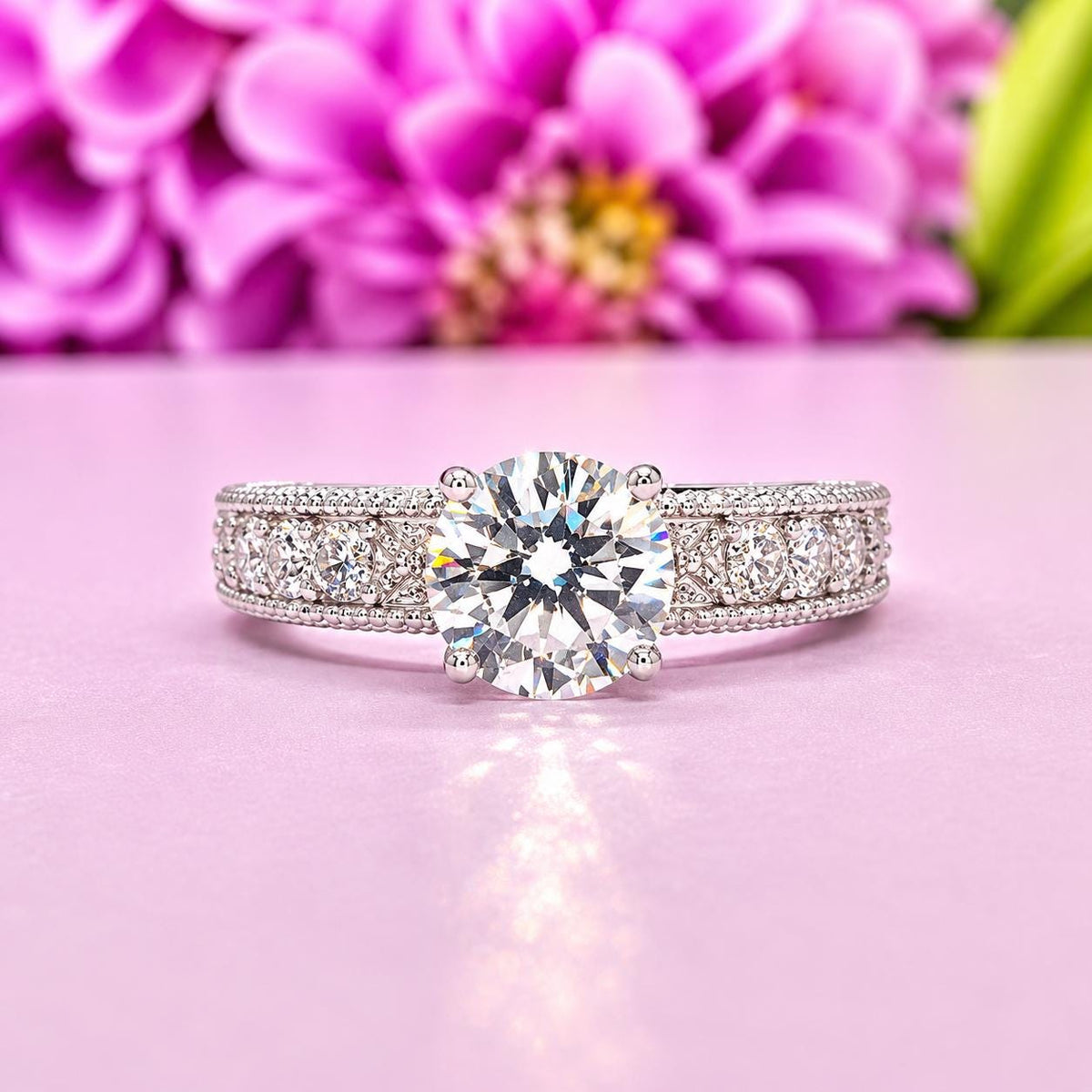 Vintage Style Art Deco 1.25 CT Moissanite Diamond Ring 925 Sterling Silver