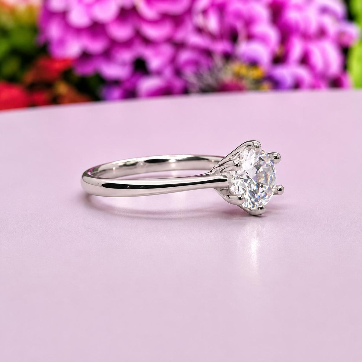 Round Cut 1.25 CT Moissanite Engagement Ring 925 Sterling Silver