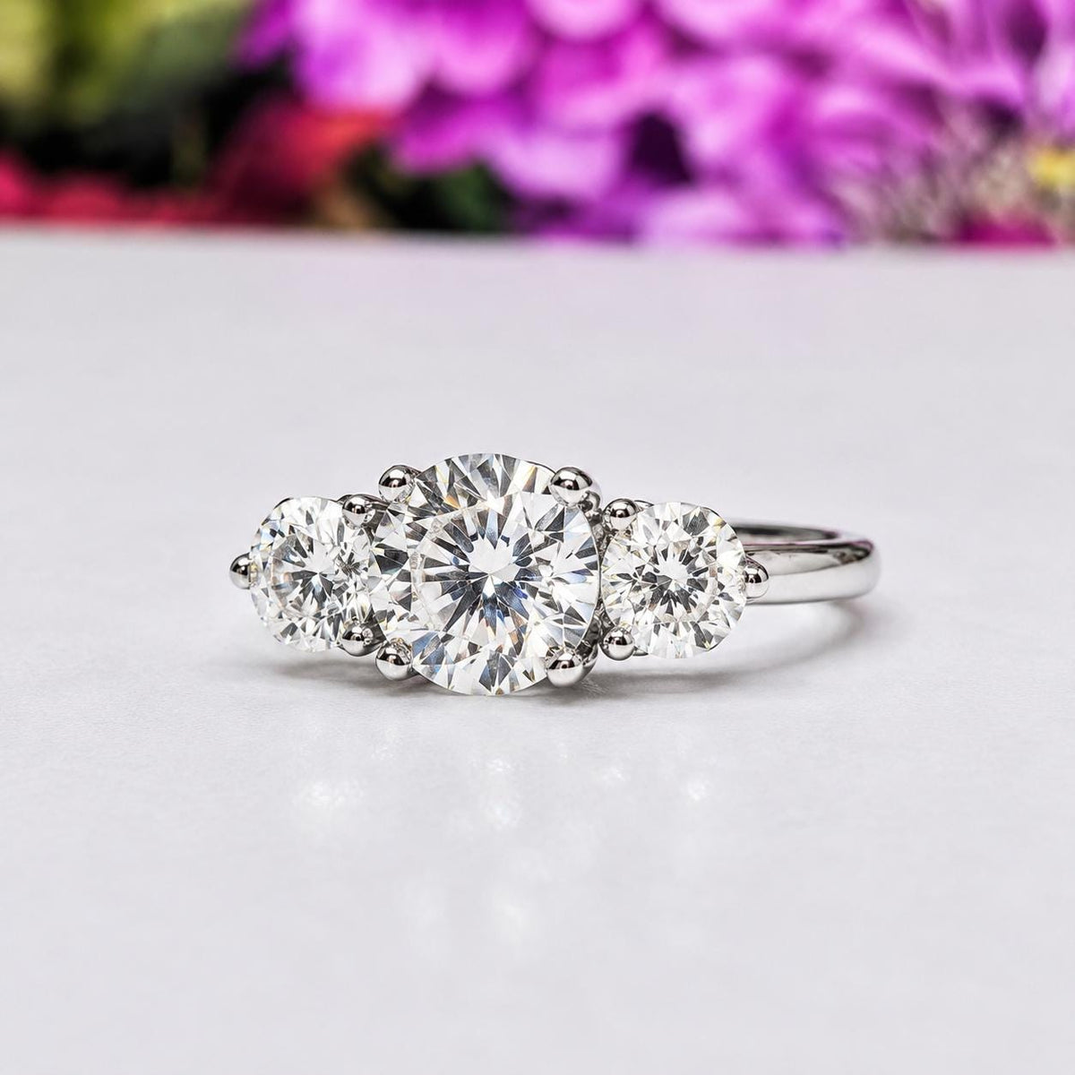 Three Stone 1.5 Carat Moissanite Engagement Ring: 925 Sterling Silver