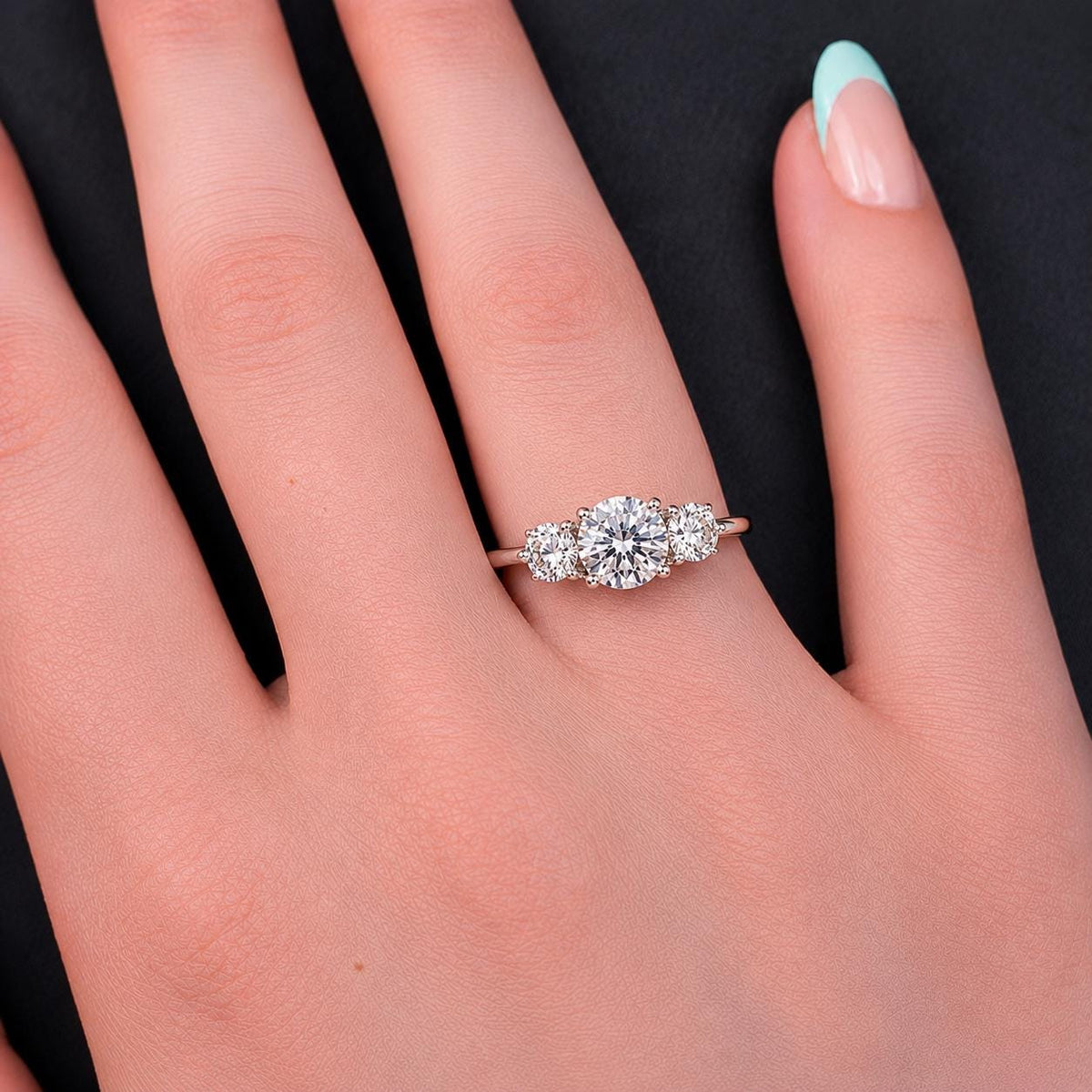 Three Stone 1.5 Carat Moissanite Engagement Ring: 925 Sterling Silver
