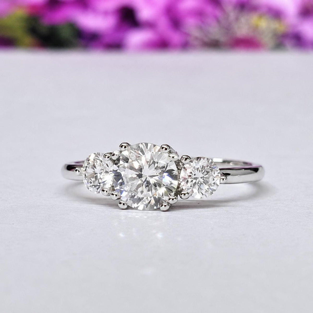 Three Stone 1.5 Carat Moissanite Engagement Ring: 925 Sterling Silver