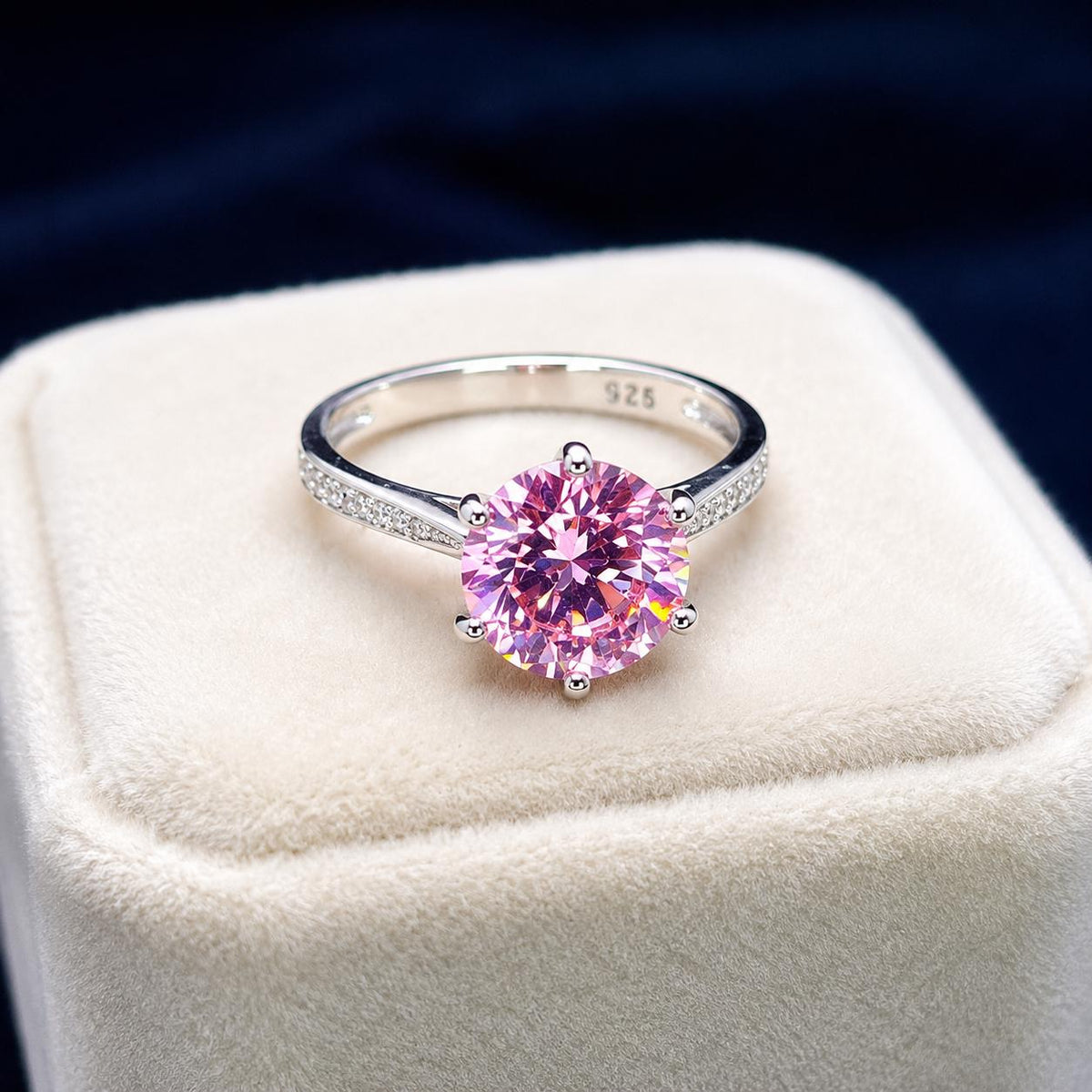 Round 3 CT Pink Moissanite Diamond Ring : 925 Sterling Silver