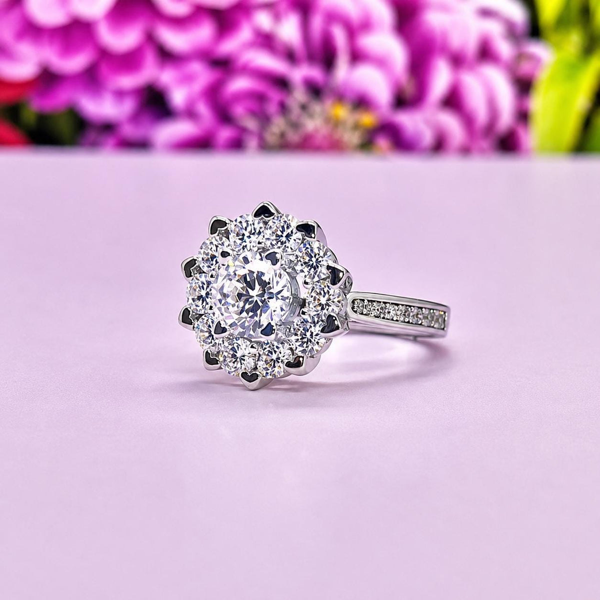 Snowflake 1 CT Moissanite Promise Ring: 925 Sterling Silver