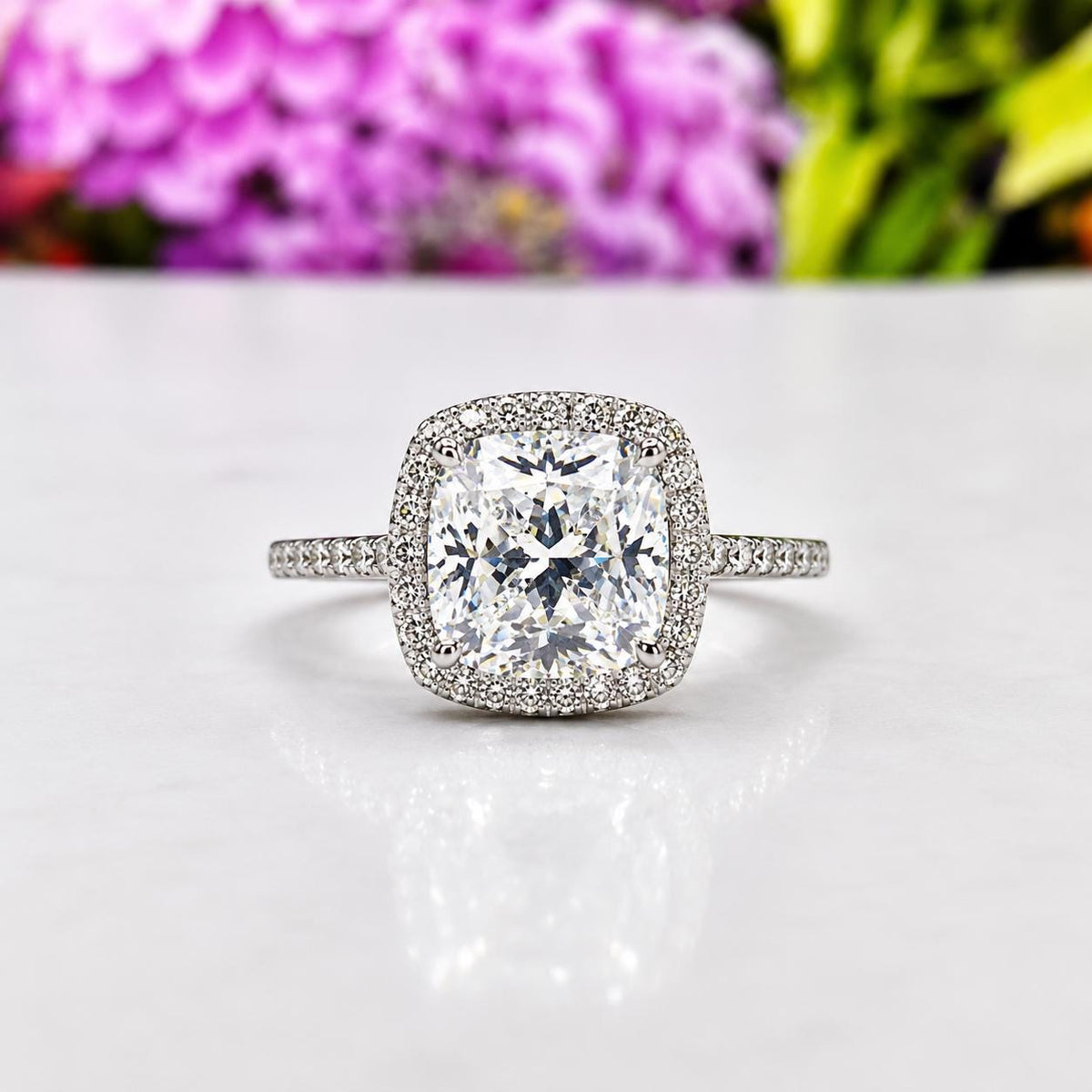 Cushion Cut Moissanite Ring 5 Carat Engagement Ring : 925 Sterling Silver