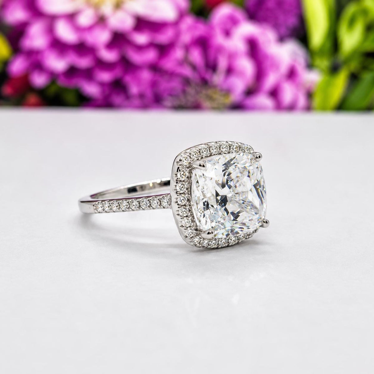 Cushion Cut Moissanite Ring 5 Carat Engagement Ring : 925 Sterling Silver