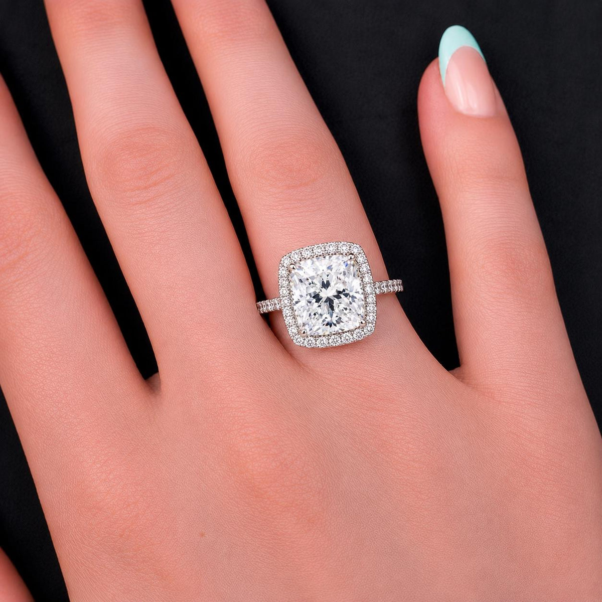 Cushion Cut Moissanite Ring 5 Carat Engagement Ring : 925 Sterling Silver