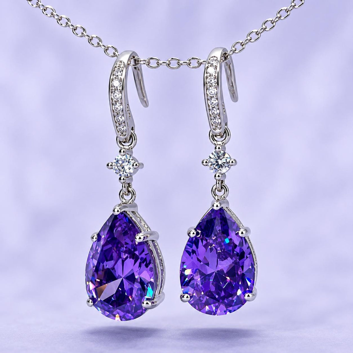 Purple Sapphire Earrings 4 Carat Dangle Drop : 925 Sterling Silver