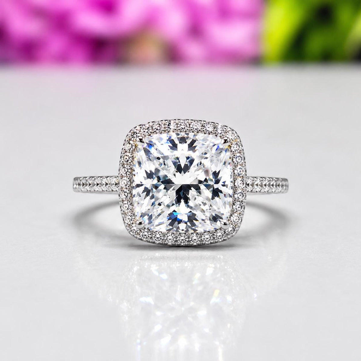 Cushion Cut Moissanite Ring 5 Carat Engagement Ring : 925 Sterling Silver