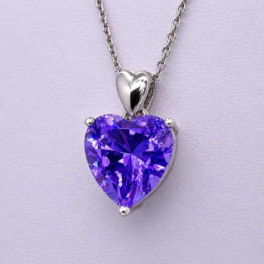 Purple Heart Sapphire Necklace: 5 Carat Sterling Silver Bridal Pendant