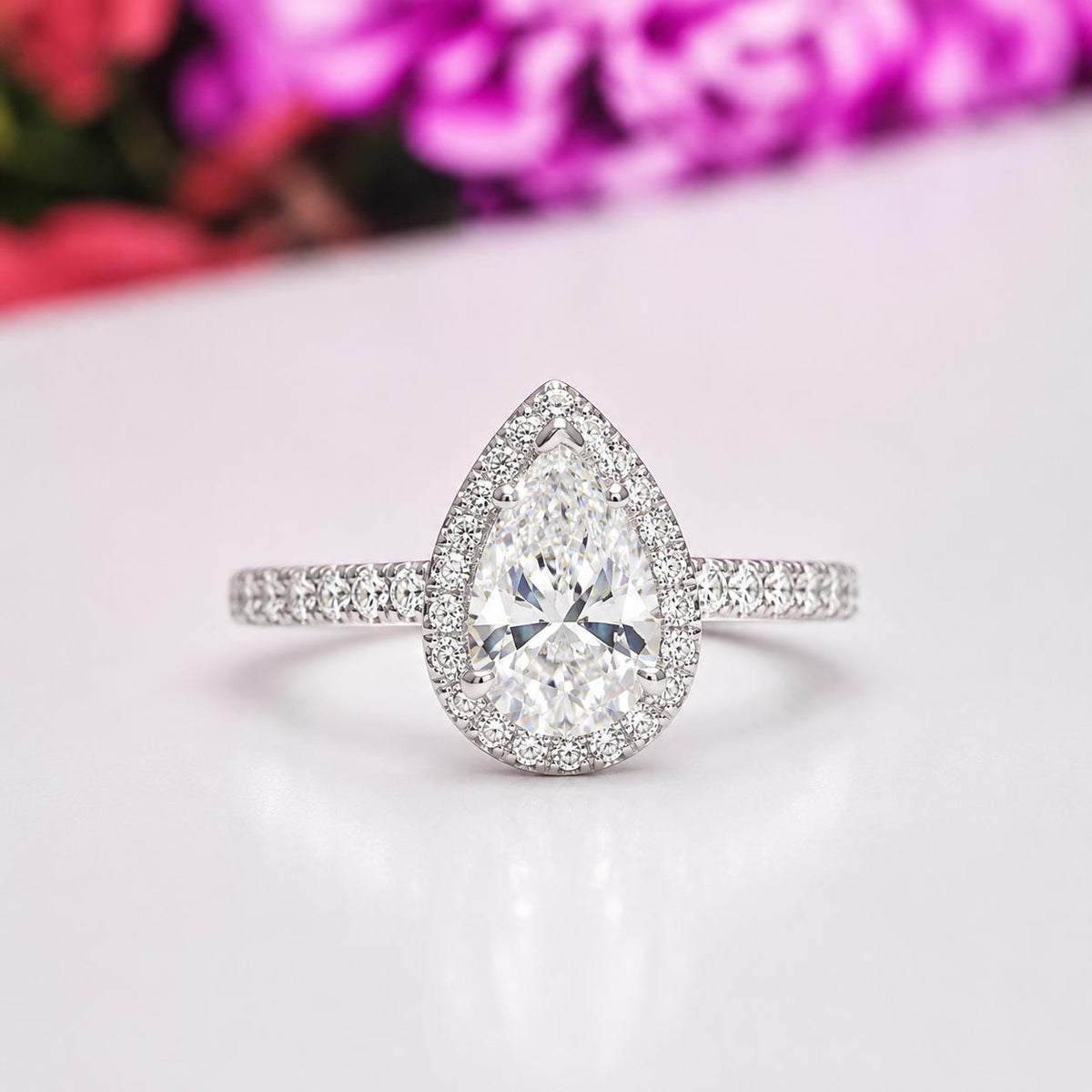 Pear Cut Moissanite Bridal Ring: 925 Sterling Silver, 1.75 CT