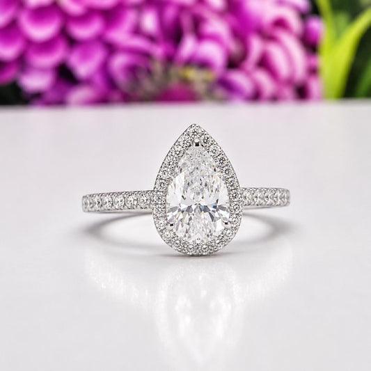 Pear Cut Moissanite Bridal Ring: 925 Sterling Silver, 1.75 CT